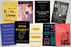 An illustration featuring the covers of the nine books described in the accompanying essay.