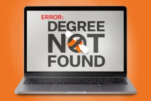 Laptop with text "error degree not found"