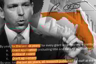 Photo illustration of Ron DeSantis along with text from the executive order
