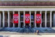 The front of Harvard University's Harry Elkins Widener Memorial Library.