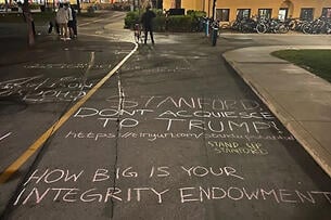 Chalk messages are written on Stanford's campus