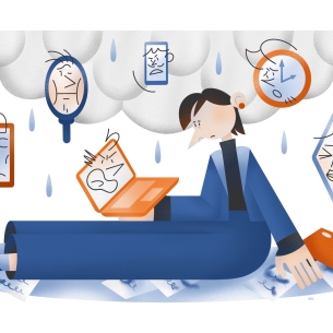 An illustration of a business person being rained on.