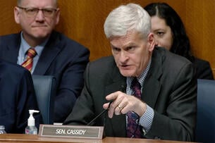 Senator Bill Cassidy gestures during a Senate committee hearing.