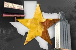 A star and state outline and photos