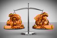 Illustration of a scale weighing new factors for college classification.